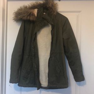 Women’s medium Rue 21 drab green fur jacket